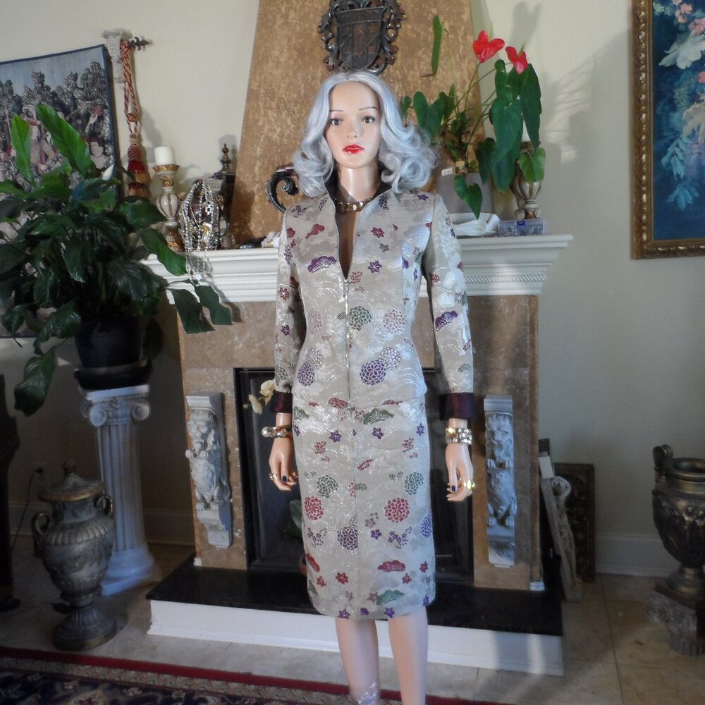 Kenzo Paris Metallic Floral Brocade Jacket & Skirt Suit Size 6